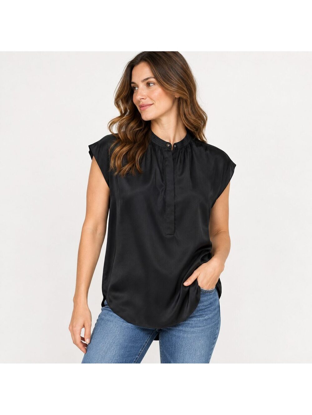 Vince Black 100% Silk Sleeveless Tunic Blouse Top Size S NWT
